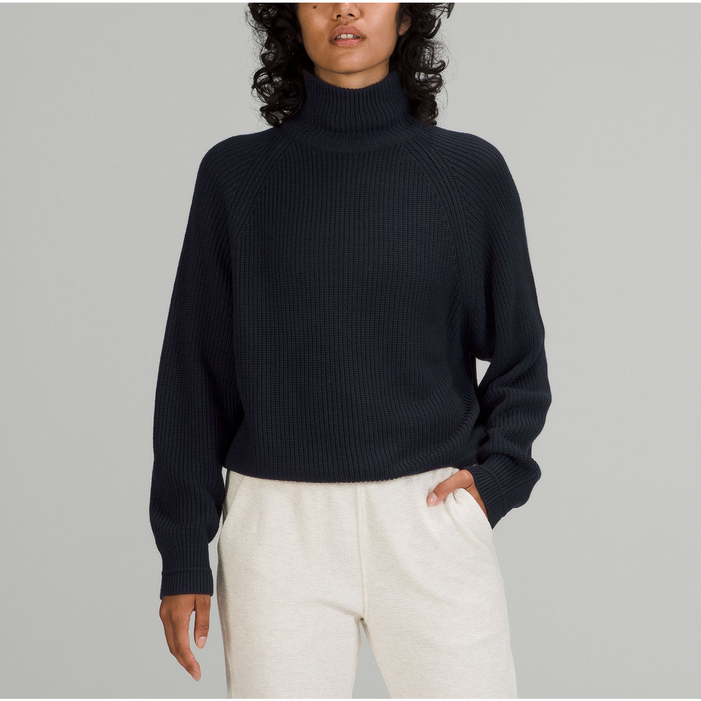 Lululemon 'Ribbed' Blue Cashmere Turtleneck Sweater Size XS